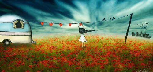 Kobieta wiesza serca na sznurku - emocjonalne uzależnienie