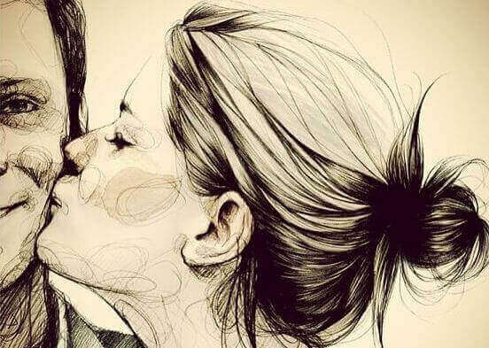 Kobieta całuje mężczyznę zamiast oczekiwać zbyt dużo