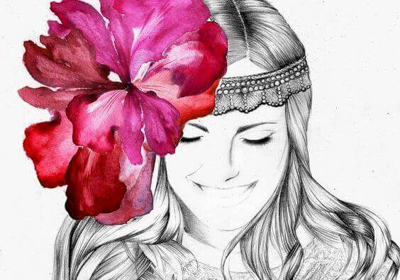 Kobieta z kwiatem na głowie