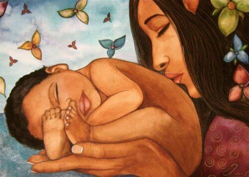 Matka i dziecko na dłoni