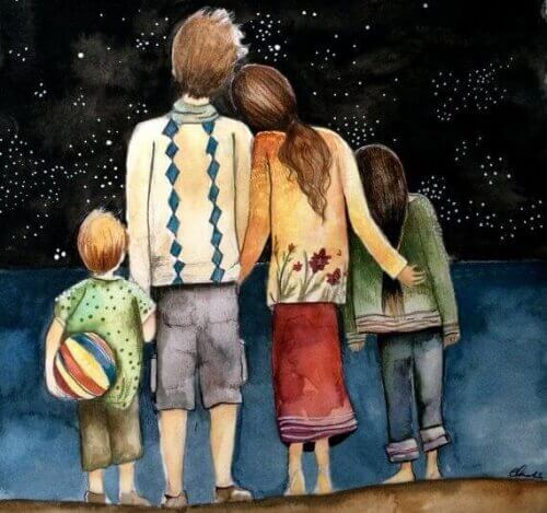 Rodzina patrząca w gwiazdy