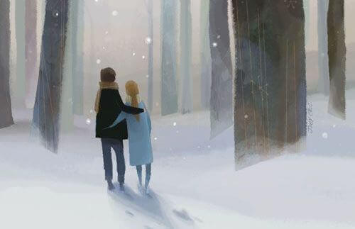 Para na zimowym spacerze - prostota życia