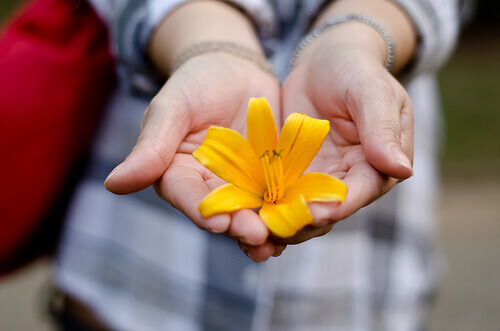 Białaczka symbolizowana przez kwiat w rękach