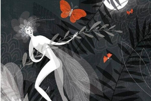 grafika kobiety z motylami