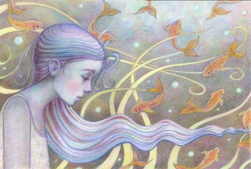 Smutna kobieta i ryby - pustka emocjonalna