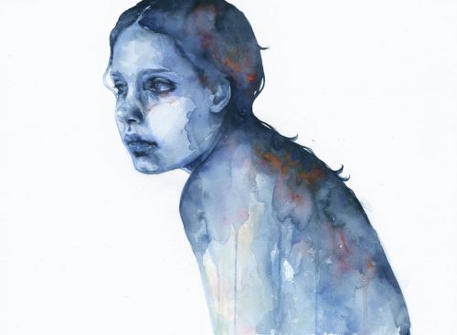 Wizerunek smutnej kobiety targanej przez wewnętrzne konflikty