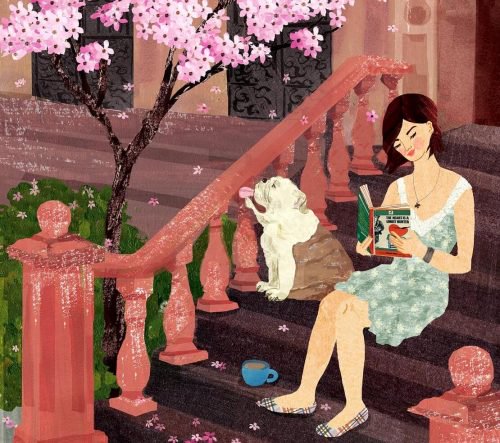 Dziewczyna z książką i psem