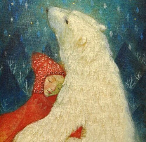 Dziewczynka przytula się do misia