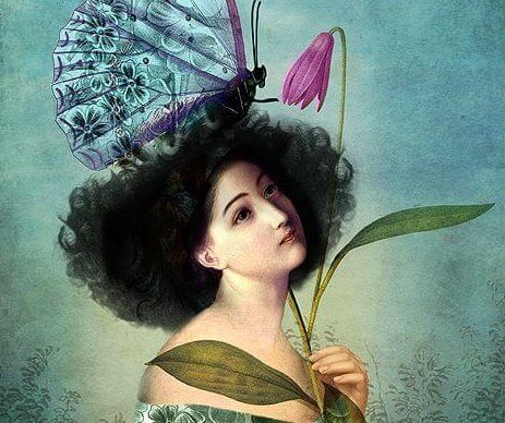 Kobieta, kwiat i motyl Z czasem nauczyłam się, że o uwagę nie należy prosić