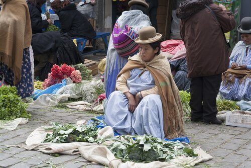 Kobieta sprzedająca produkty, z których można przygotować napar z liści koki