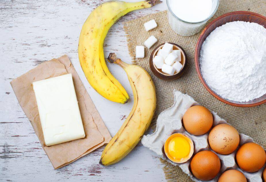 Składniki na chlebek bananowy