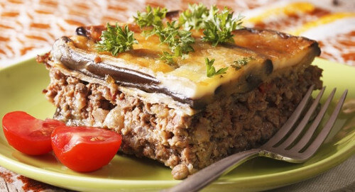 Moussaka - bakłażany i mięso.